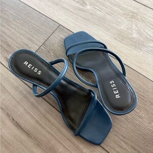 Reiss Blue Strappy Square-Toe Slide Heels